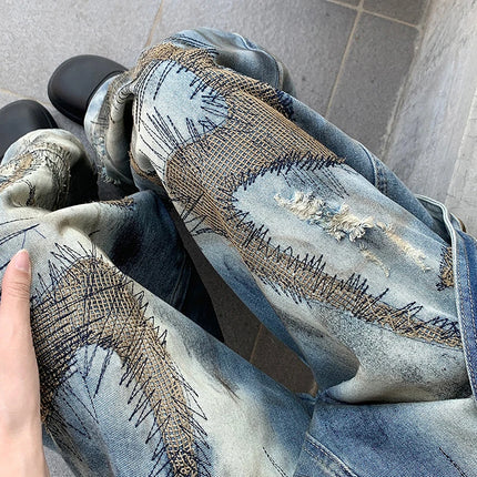 Asymmetric Patchwork denim baggy jean ---8470 - TALKLESSFASHION