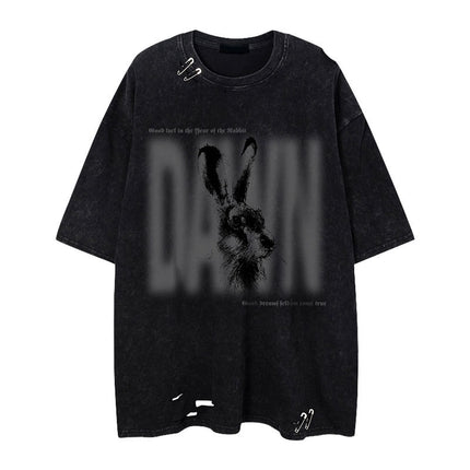 Knife Cut Hole Black Washed T-Shirt--4567 - TALKLESSFASHION