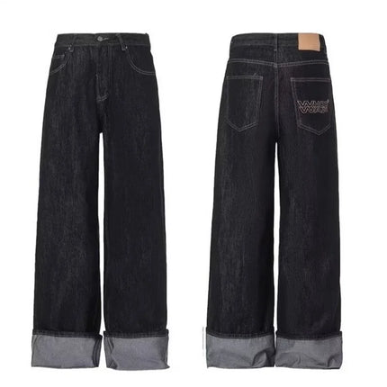 Wide fold up Leg Denim Pants ----3598 - TALKLESSFASHION