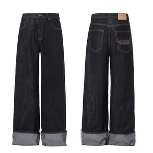 Wide fold up Leg Denim Pants ----3598 - TALKLESSFASHION