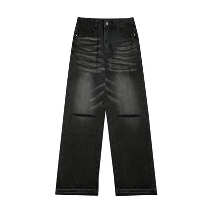 Ripped Knee Denim Straight-leg Pants Men - TALKLESSFASHION