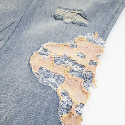 TALKLESS Lace Patchwork Stitching Loose Denim Jeans ---1998 - TALKLESSFASHION
