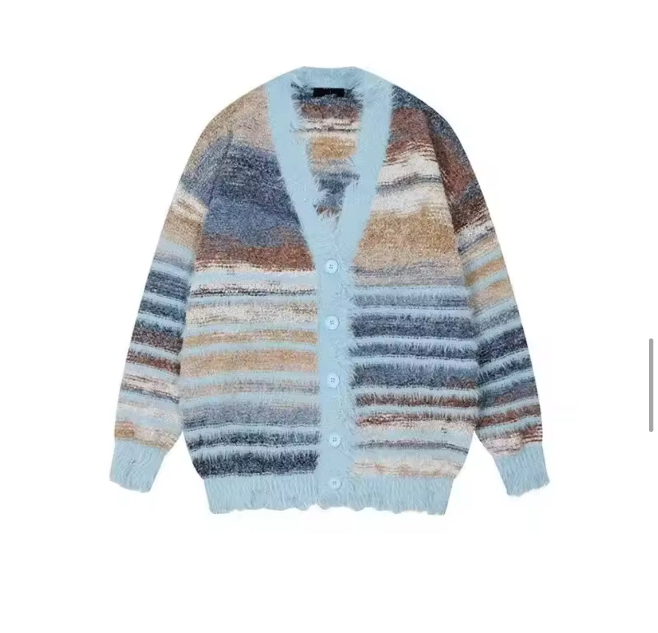 Autumn Color Blocking Striped Sweater Cardigan—7110