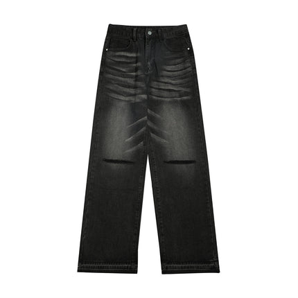 Ripped Knee Denim Straight-leg Pants Men - TALKLESSFASHION