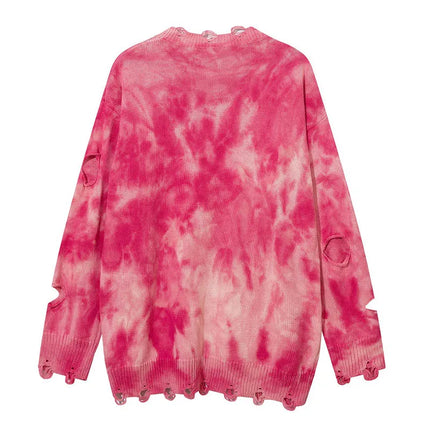 Ripped Holes Tie Dye Knitted Sweater - TALKLESSFASHION