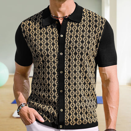 Summer Tencel Short-sleeved Sweater Lapel Jacquard Cardigan For Men - TALKLESSFASHION