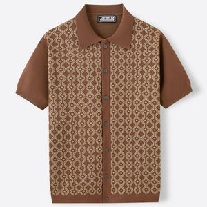 Summer Tencel Short-sleeved Sweater Lapel Jacquard Cardigan For Men - TALKLESSFASHION