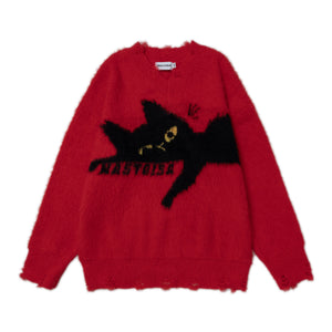 Retro Sleeping Cat Sweater—1811 - TALKLESSFASHION