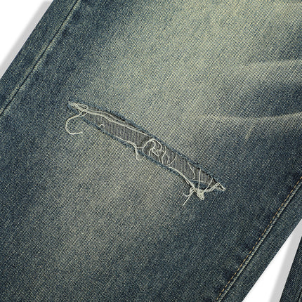 Ripped Knee Denim Straight-leg Pants Men - TALKLESSFASHION