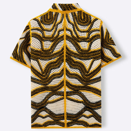 American Texture Striped Sweater Retro Hand Crocheting Short Sleeve Cardigan - TALKLESSFASHION