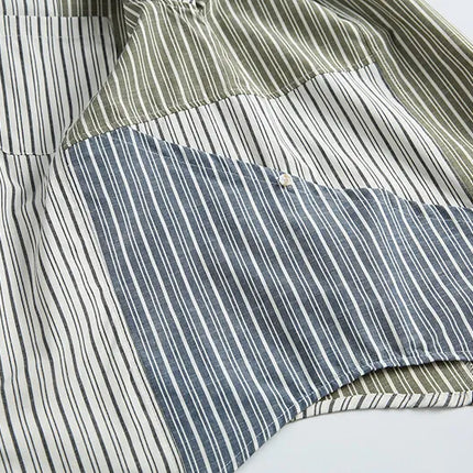 Stripe Splice Shirt Men Japnese Streetwear Fashion Loose Casual Long Sleeve Shirts Cityboy Oversize Cargo Shirts Blouses - TALKLESSFASHION