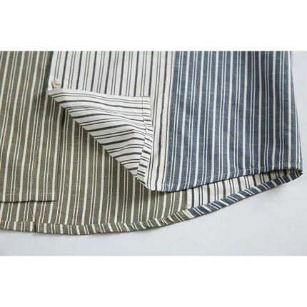 Stripe Splice Shirt Men Japnese Streetwear Fashion Loose Casual Long Sleeve Shirts Cityboy Oversize Cargo Shirts Blouses - TALKLESSFASHION