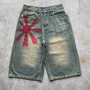 Retro Printing Washed Denim Shorts - TALKLESSFASHION