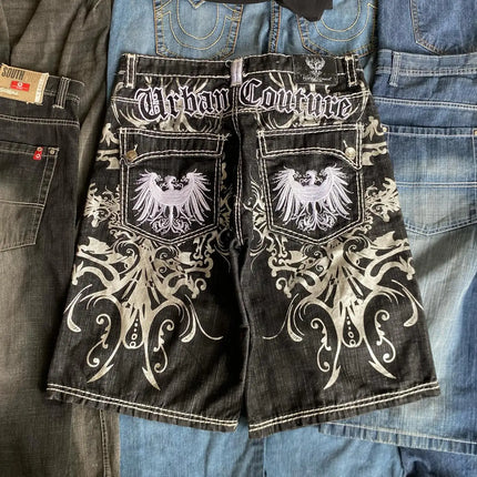 Retro Printing Washed Denim Shorts - TALKLESSFASHION
