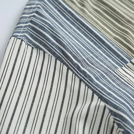 Stripe Splice Shirt Men Japnese Streetwear Fashion Loose Casual Long Sleeve Shirts Cityboy Oversize Cargo Shirts Blouses - TALKLESSFASHION