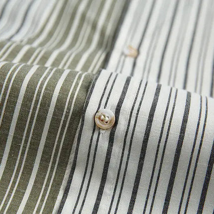 Stripe Splice Shirt Men Japnese Streetwear Fashion Loose Casual Long Sleeve Shirts Cityboy Oversize Cargo Shirts Blouses - TALKLESSFASHION