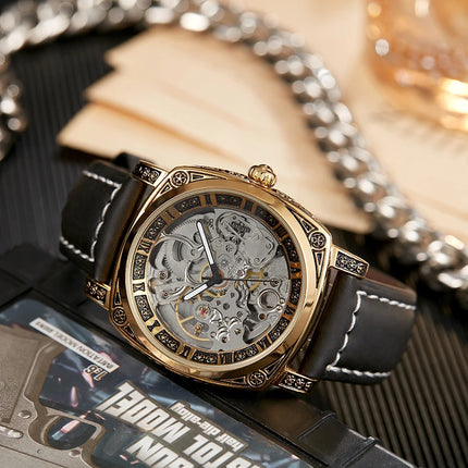 Luxury Automatic Mechanical Watch for Men Hollow Steampunk Dial Skeleton Watches Male Orologio Clock Hombre Relogio Masculino - TALKLESSFASHION