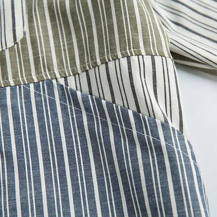 Stripe Splice Shirt Men Japnese Streetwear Fashion Loose Casual Long Sleeve Shirts Cityboy Oversize Cargo Shirts Blouses - TALKLESSFASHION