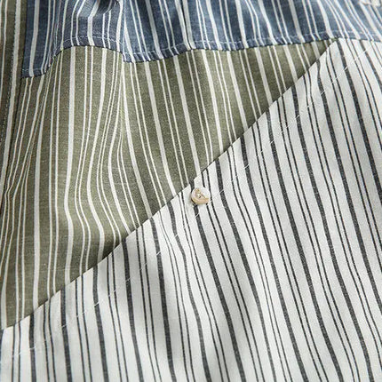 Stripe Splice Shirt Men Japnese Streetwear Fashion Loose Casual Long Sleeve Shirts Cityboy Oversize Cargo Shirts Blouses - TALKLESSFASHION