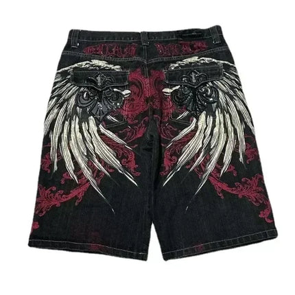 Retro Printing Washed Denim Shorts - TALKLESSFASHION