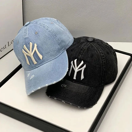 Unisex Letter Embroidery Washed Cowboy Baseball Caps Spring and Autumn Outdoor Adjustable Casual Hats Sunscreen Hat - TALKLESSFASHION