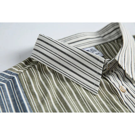 Stripe Splice Shirt Men Japnese Streetwear Fashion Loose Casual Long Sleeve Shirts Cityboy Oversize Cargo Shirts Blouses - TALKLESSFASHION