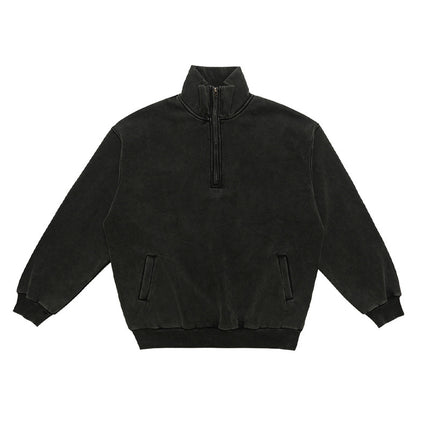 Retro Distressed Half Zipper Hoodie—6001 - TALKLESSFASHION