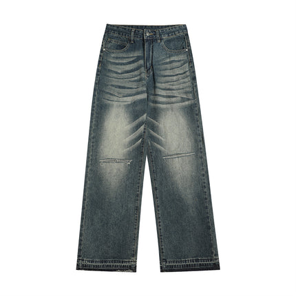 Ripped Knee Denim Straight-leg Pants Men - TALKLESSFASHION
