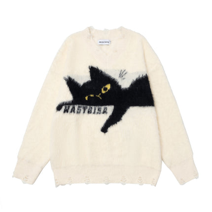 Retro Sleeping Cat Sweater—1811 - TALKLESSFASHION