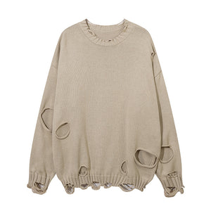 Solid Color Ripped Pullover For Men - TALKLESSFASHION