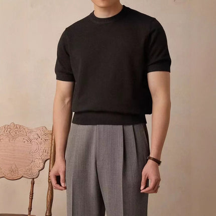 Round Neck Short Sleeve Knitted T-shirt - TALKLESSFASHION