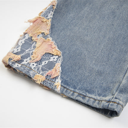 TALKLESS Lace Patchwork Stitching Loose Denim Jeans ---1998 - TALKLESSFASHION