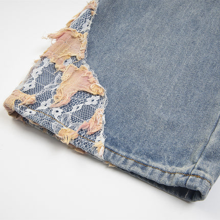 TALKLESS Lace Patchwork Stitching Loose Denim Jeans ---1998 - TALKLESSFASHION