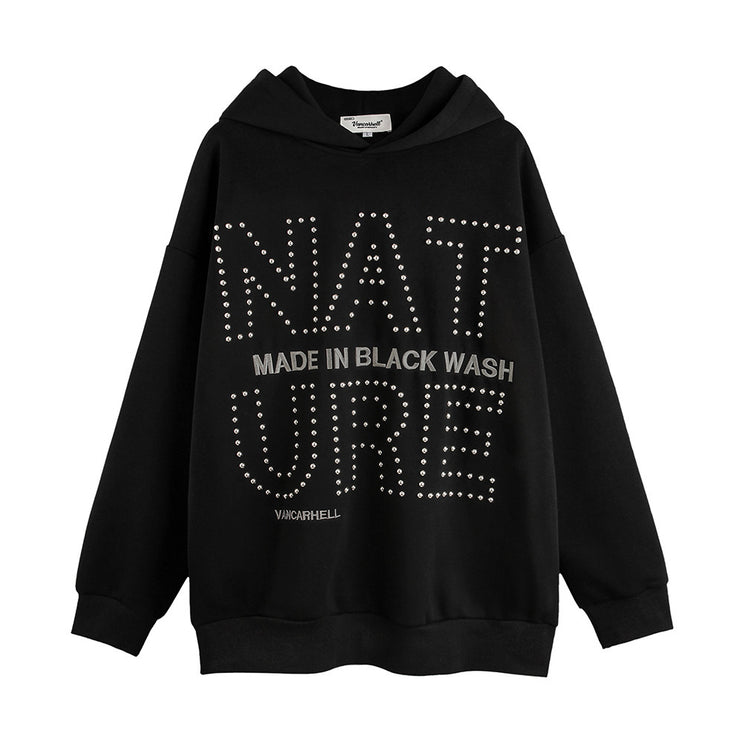 STONE PLATED OVERSIZE HOODIE—4377 - TALKLESSFASHION