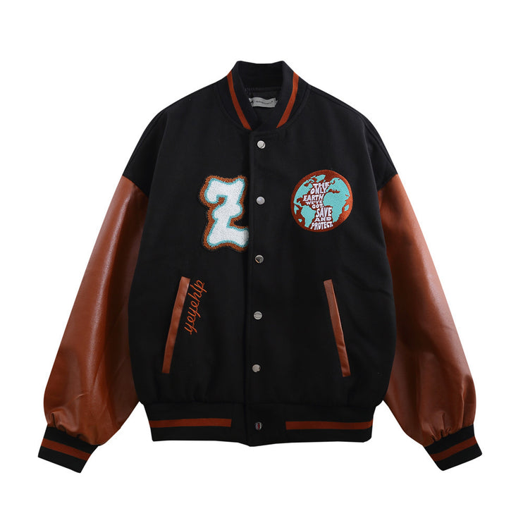 Embroidered PU Leather Jacket—-7398 - TALKLESSFASHION