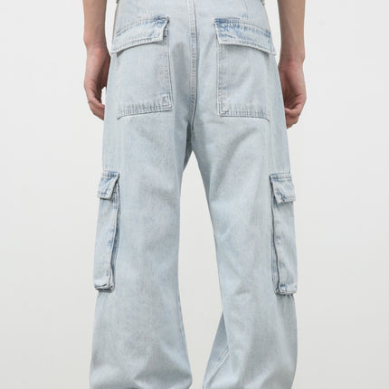 Retro Washed Light Blue Cargo Jeans —9810 - TALKLESSFASHION