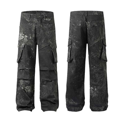 Men's High Street American Splash-ink Distressed Pleated Multi-pocket Cargo Pants - TALKLESSFASHION