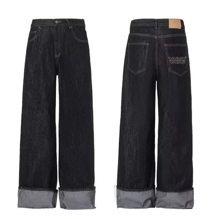 Wide fold up Leg Denim Pants ----3598 - TALKLESSFASHION