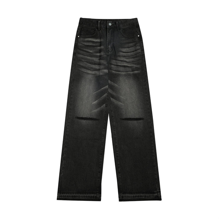 Ripped Knee Denim Straight-leg Pants Men - TALKLESSFASHION