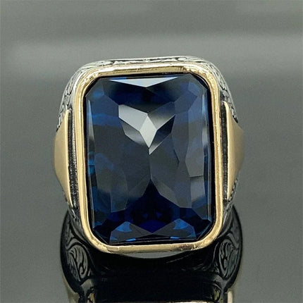Square Geometry Grave Gold Silver Color Blue Stone Rings------5384 - TALKLESSFASHION