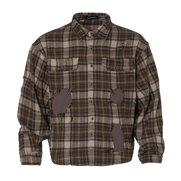 Plaid Trendy Hole & Patch shirt—2115 - TALKLESSFASHION