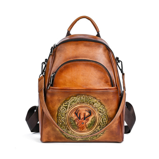 Deer Crest Leather Backpack—0983 - TALKLESSFASHION