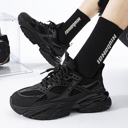 Pure Black Thick Sole Increased Leisure Sneaker Dad Shoes - TALKLESSFASHION