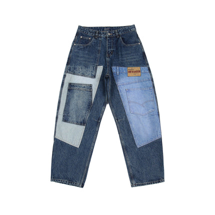 Retro Washed Heavy Ounce Deconstruction Patchwork Jeans - TALKLESSFASHION
