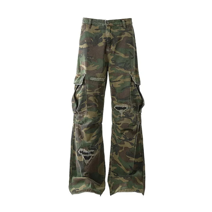 Ripped Camouflage cargo Pants—6799 - TALKLESSFASHION