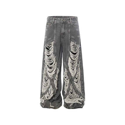 Distressed Wide Avant-Garde Jean 
—-7056