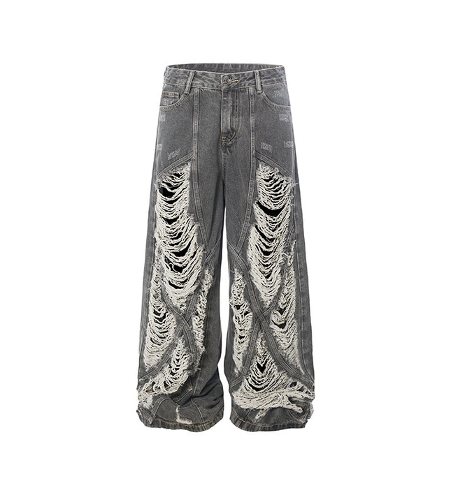 Distressed Wide Avant-Garde Jean 
—-7056