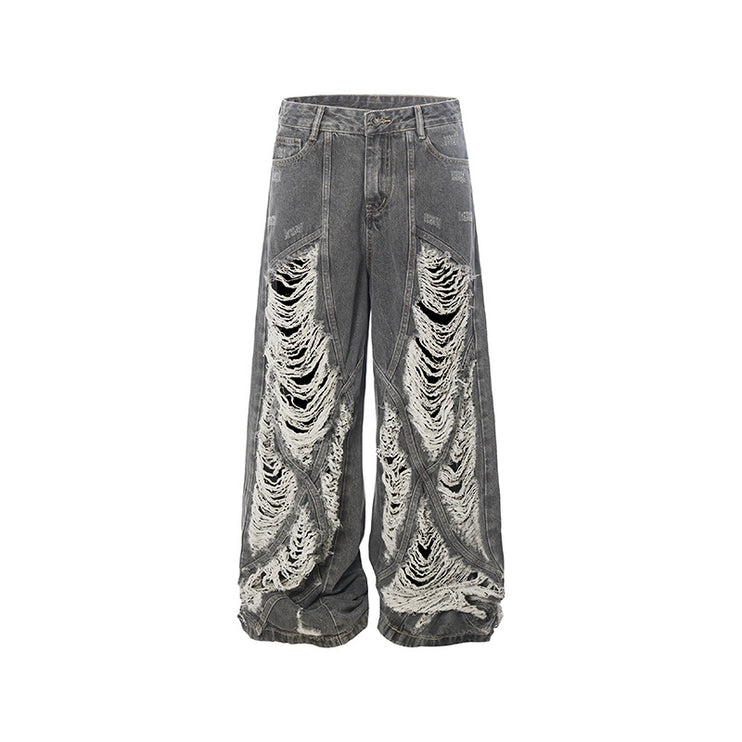 Distressed Wide Avant-Garde Jean 
—-7056