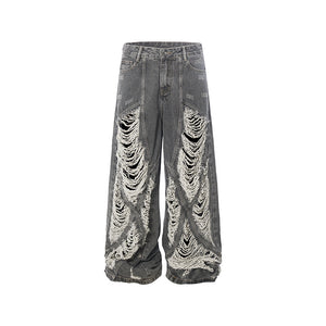 Distressed Wide Avant-Garde Jean 
—-7056