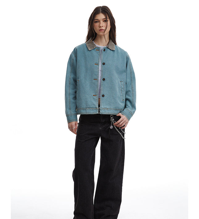 American retro simple loose Unisex jacket—-7085